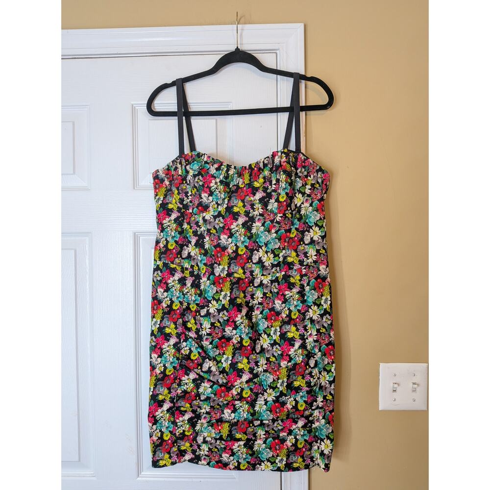 Nanette Lepore Floral Corset Mini Dress Size 12 Bustier Ruched Black Cottagecore